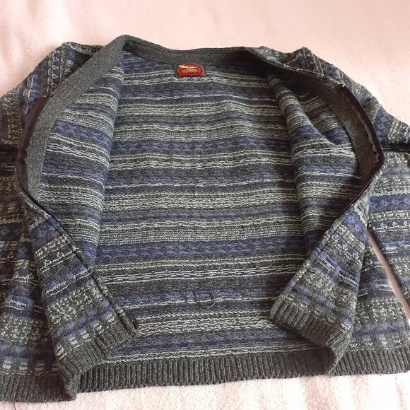Alps Vintage Women's Size Small Green Blue Stripe Knit Zip Up Cardigan - Picture 8 of 13